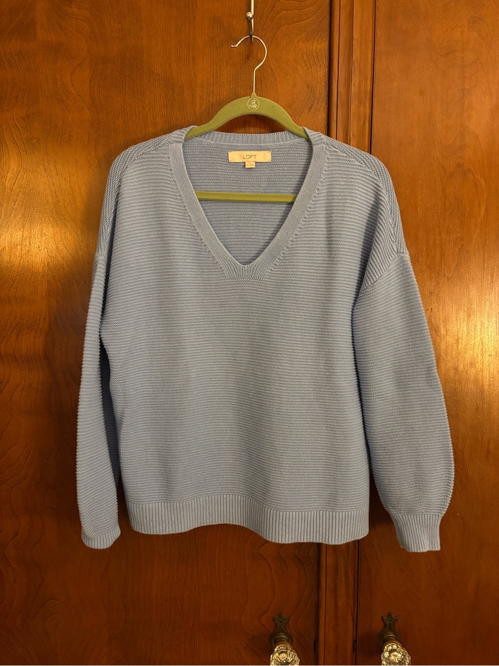 LOFT Nantucket Blue V-Neck Cotton Knit Sweater Size M